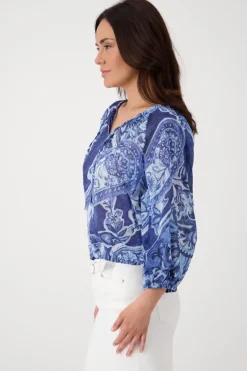 Monari Blusen*409755 navy blue gemustert