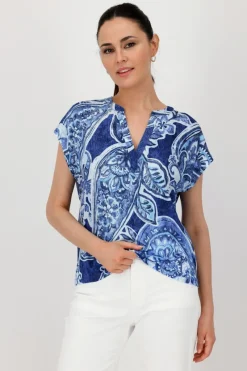 Monari Blusen*409756 navy blue gemustert