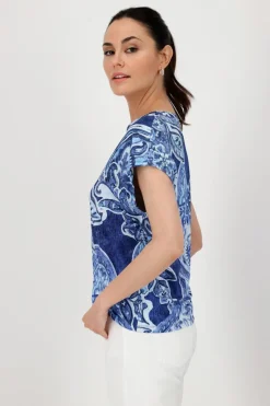 Monari Blusen*409756 navy blue gemustert