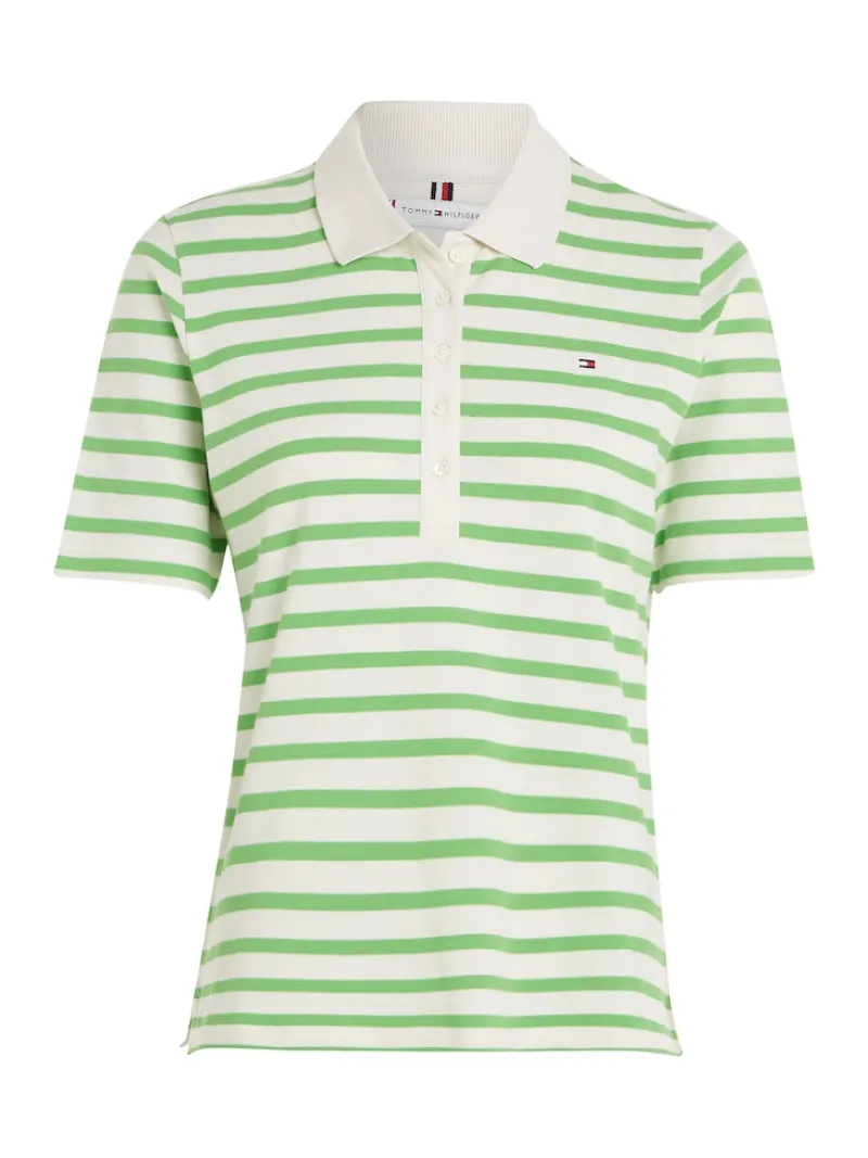 Tommy Hilfiger Shirts*1985 REG PIQUE STRIPE POLO SS breton stp w white- spring lime