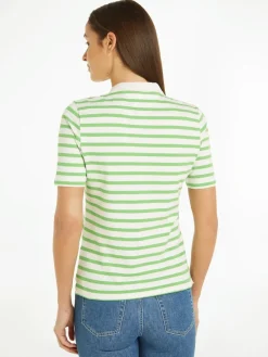 Tommy Hilfiger Shirts*1985 REG PIQUE STRIPE POLO SS breton stp w white- spring lime