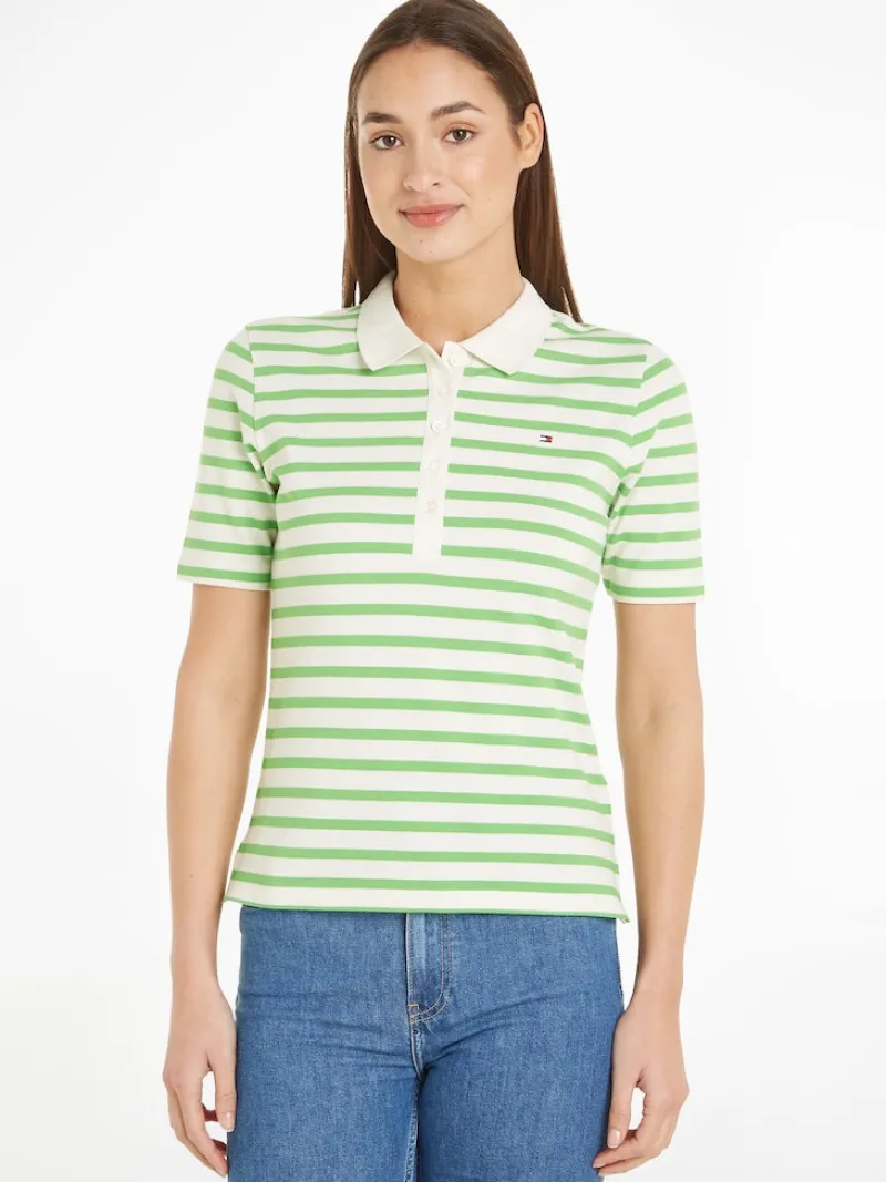 Tommy Hilfiger Shirts*1985 REG PIQUE STRIPE POLO SS breton stp w white- spring lime