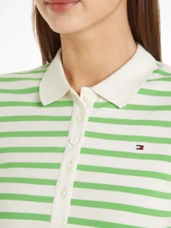 Tommy Hilfiger Shirts*1985 REG PIQUE STRIPE POLO SS breton stp w white- spring lime