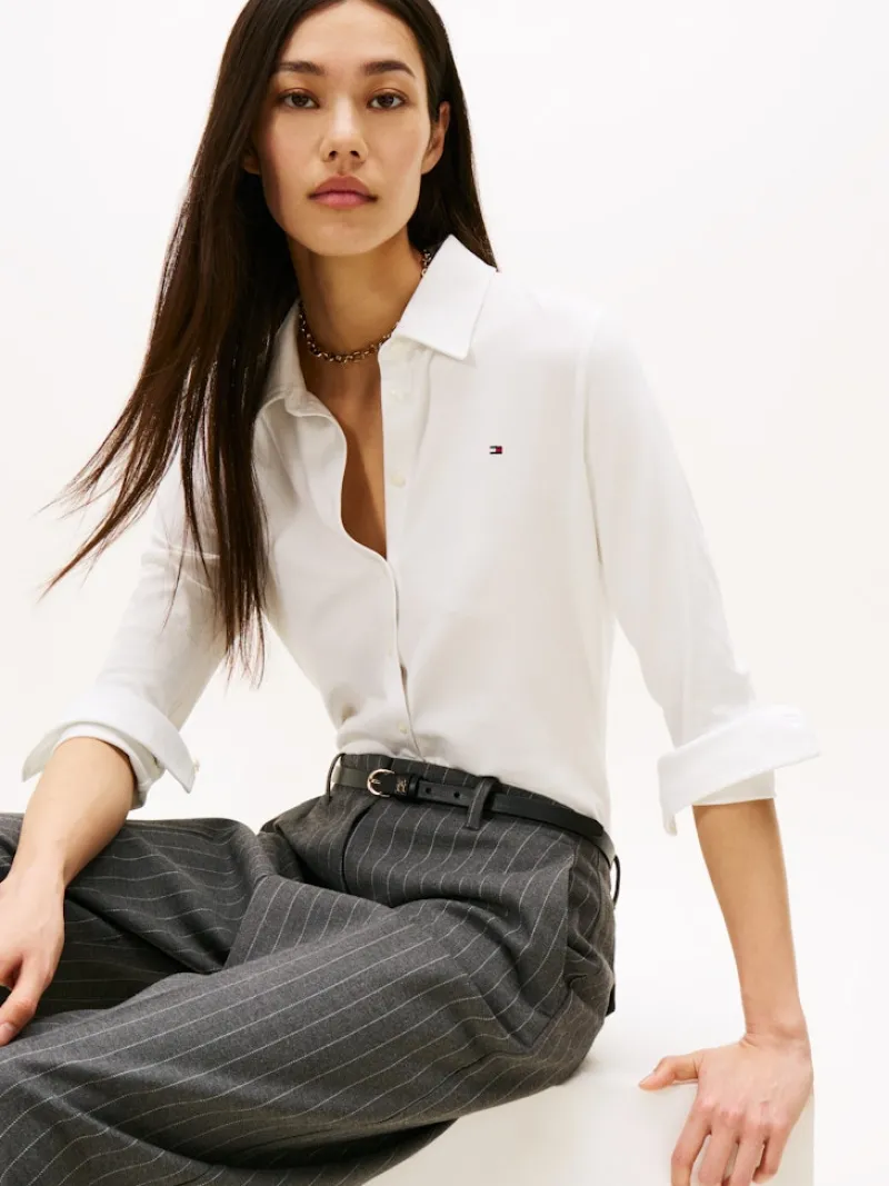 Tommy Hilfiger Blusen*1985 SLIM PIQUE BTN DOWN LS ecru