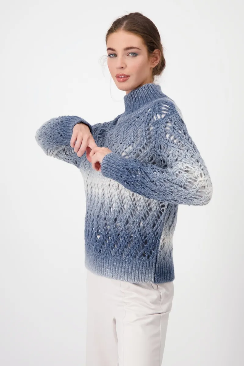 Monari Pullover & Sweatshirts*Ajour Pullover mit Lurex smokey blue gemustert