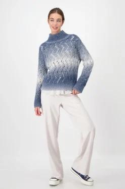 Monari Pullover & Sweatshirts*Ajour Pullover mit Lurex smokey blue gemustert