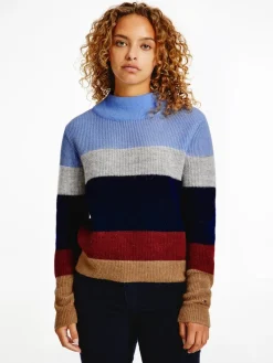Tommy Hilfiger Pullover & Sweatshirts*ALPACA MOCK-NK SWEATER desert sky colorblock stp