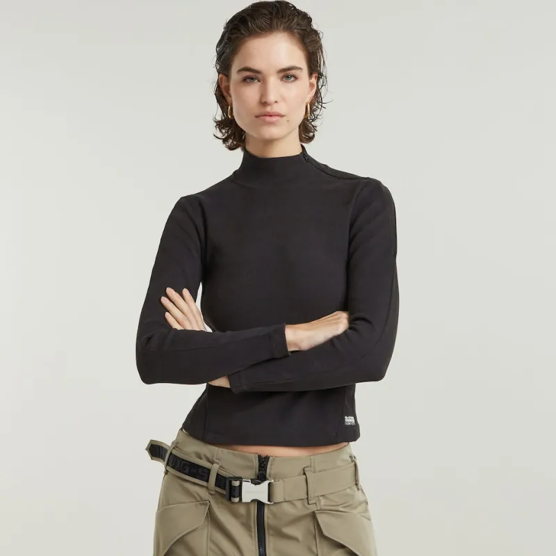 G-star Raw Shirts*Asymmetric zip cropped slim mock ls wmn dk black