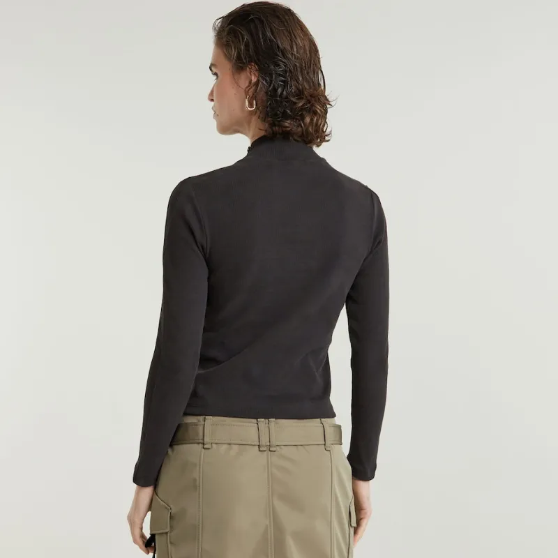 G-star Raw Shirts*Asymmetric zip cropped slim mock ls wmn dk black