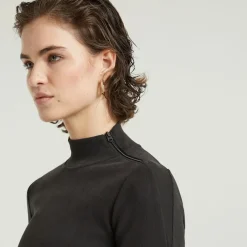 G-star Raw Shirts*Asymmetric zip cropped slim mock ls wmn dk black