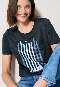 Cecil Shirts*Ausbrenner-Shirt mit Wording universal blue