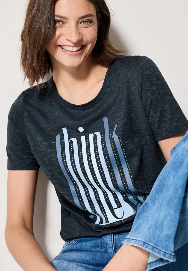 Cecil Shirts*Ausbrenner-Shirt mit Wording universal blue