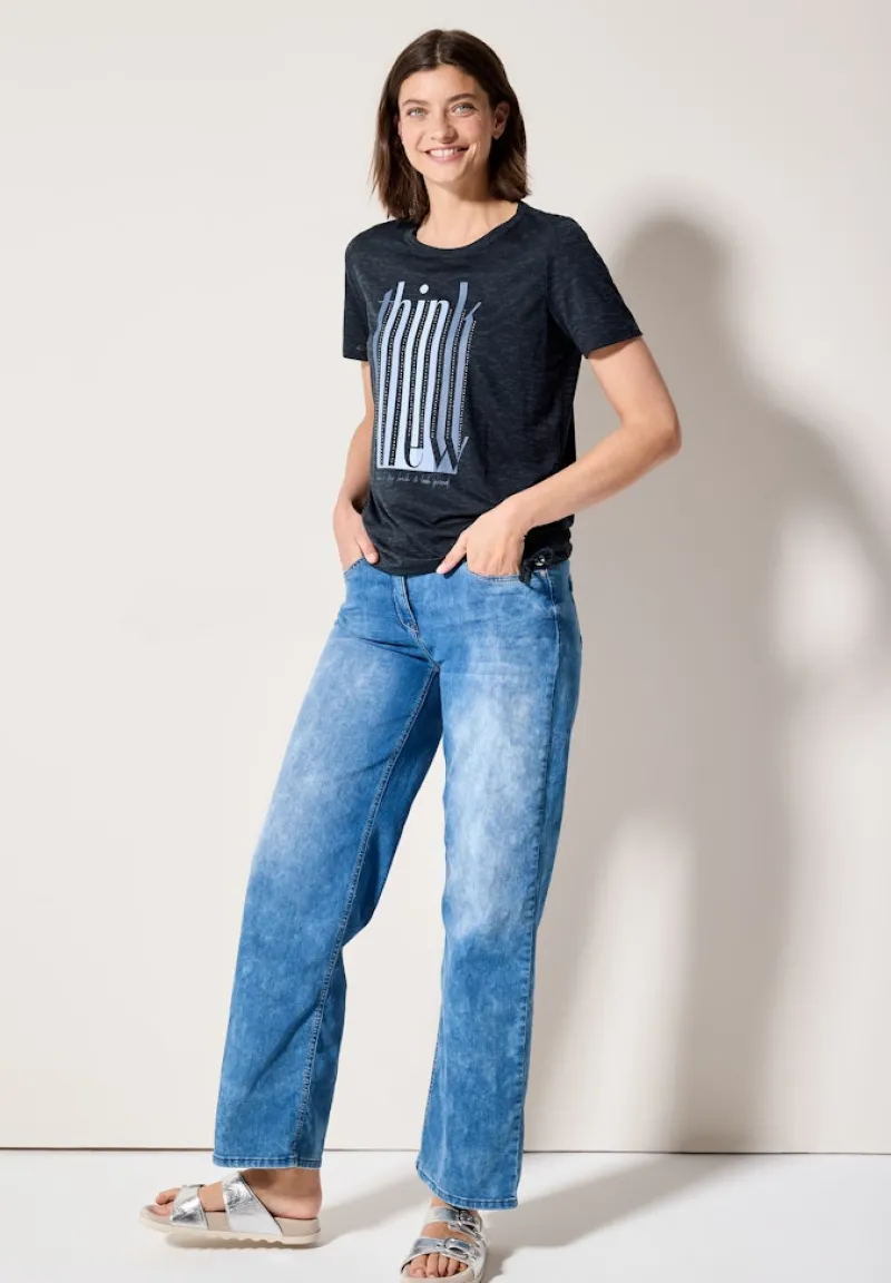 Cecil Shirts*Ausbrenner-Shirt mit Wording universal blue