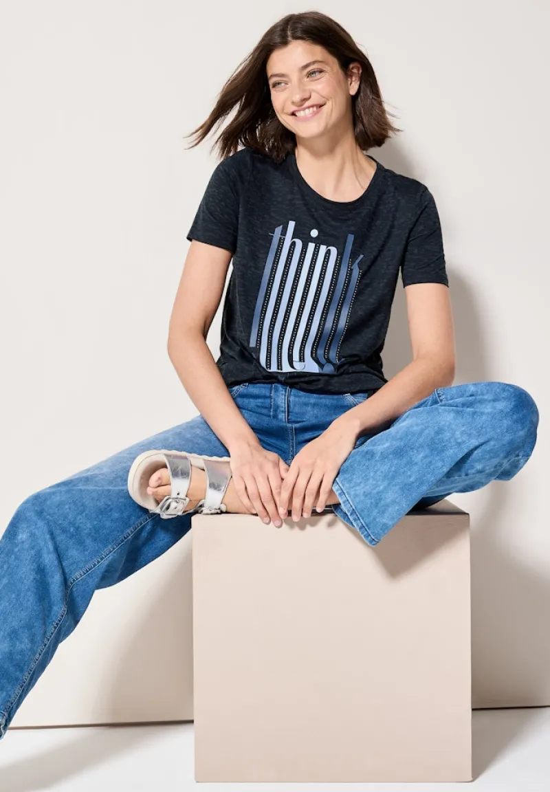 Cecil Shirts*Ausbrenner-Shirt mit Wording universal blue