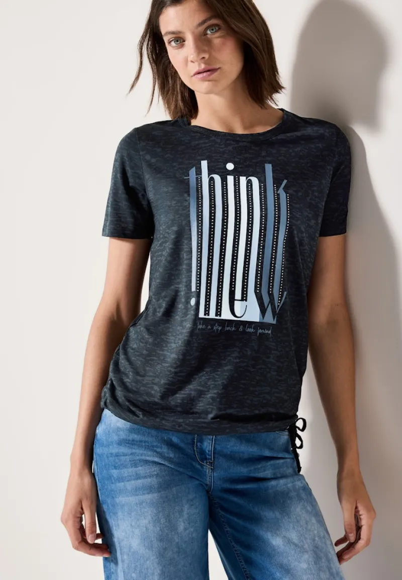 Cecil Shirts*Ausbrenner-Shirt mit Wording universal blue