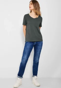 Cecil Shirts*Basic T-Shirt in Unifarbe easy khaki