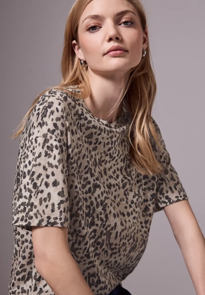 STREET ONE STUDIO Shirts*Basic T-Shirt mit Leo-Muster creamy brown