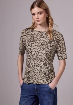 STREET ONE STUDIO Shirts*Basic T-Shirt mit Leo-Muster creamy brown