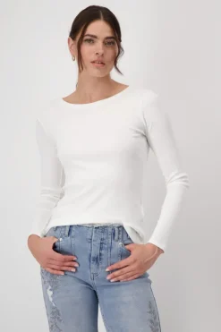 Monari Shirts*Basic-Shirt aus Pima-Baumwolle off-white