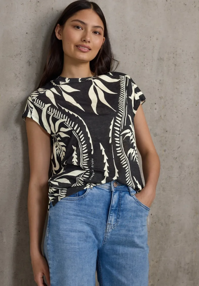 STREET ONE STUDIO Shirts*Bedrucktes Leinen-Look Shirt Black