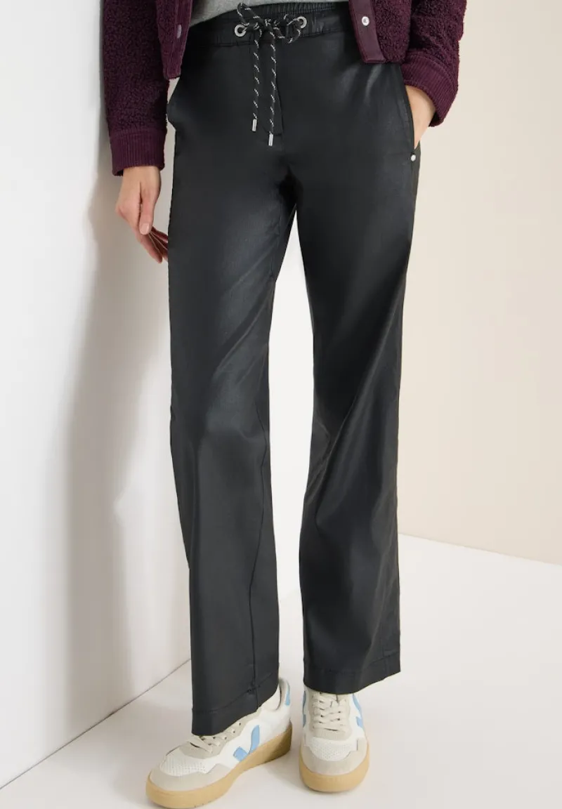 Cecil Hosen*Beschichtete Wide Leg Hose Black