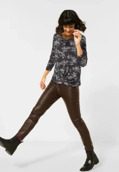 Street One Shirts*Blumen-Shirt mit Knoten Black