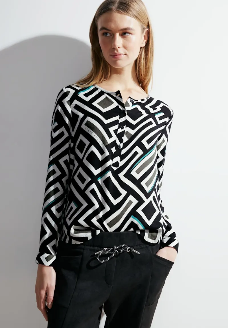 Cecil Blusen*Bluse mit Alloverprint Black