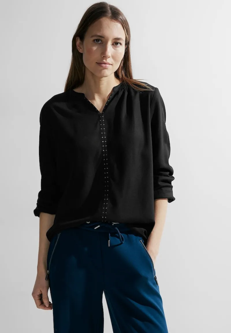 Cecil Blusen*Bluse mit Dekosteinen Black