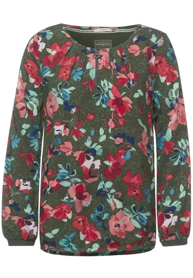 Cecil Blusen*Bluse mit Print und Zipper utility olive