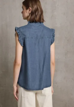 STREET ONE STUDIO Blusen*Bluse mit Rüschendetails medium blue soft washed