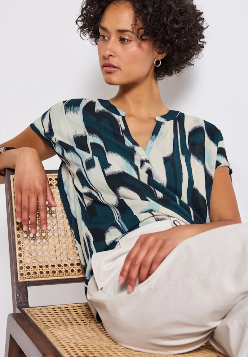 Street One Blusen*Blusenshirt mit Ikat Print tide blue