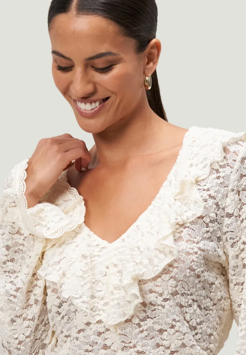 Zero Blusen*Boho-Bluse aus Spitze Eggnog