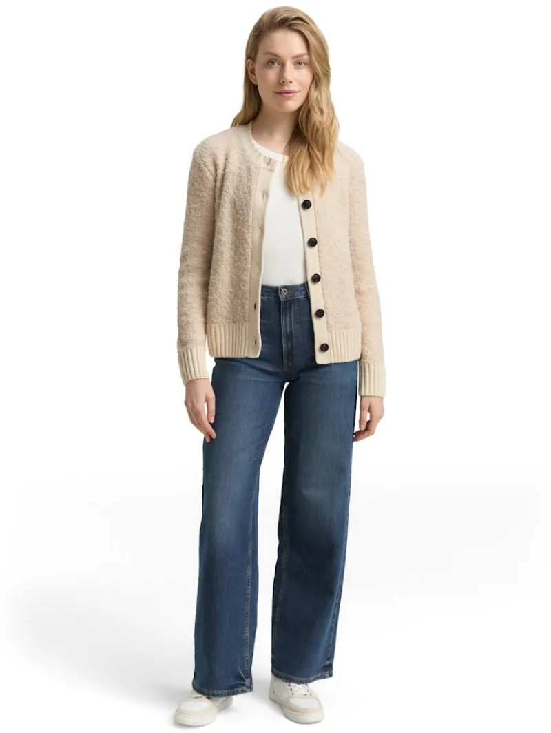 Tom Tailor Pullover & Sweatshirts*Bouclé Cardigan mit Wollanteil sand stone beige melange