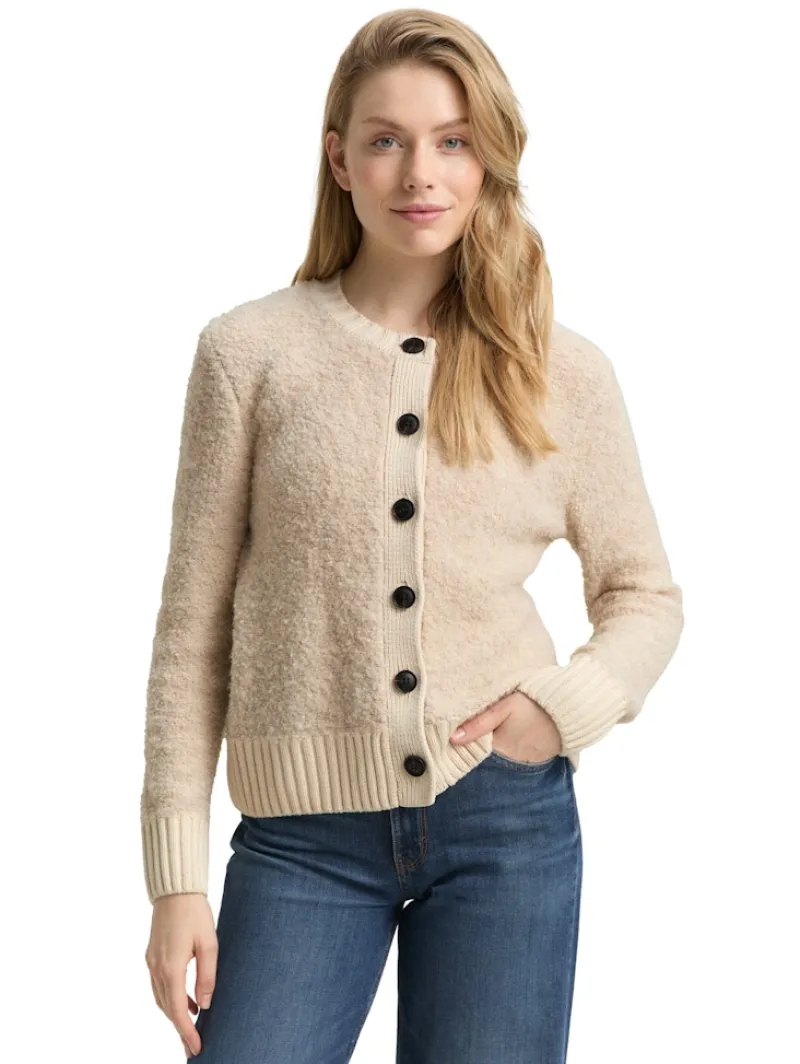 Tom Tailor Pullover & Sweatshirts*Bouclé Cardigan mit Wollanteil sand stone beige melange