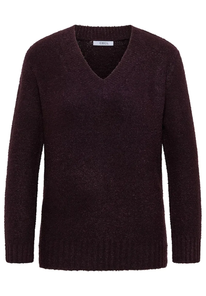 Cecil Pullover & Sweatshirts*Bouclé V-Neck Pullover eggplant red