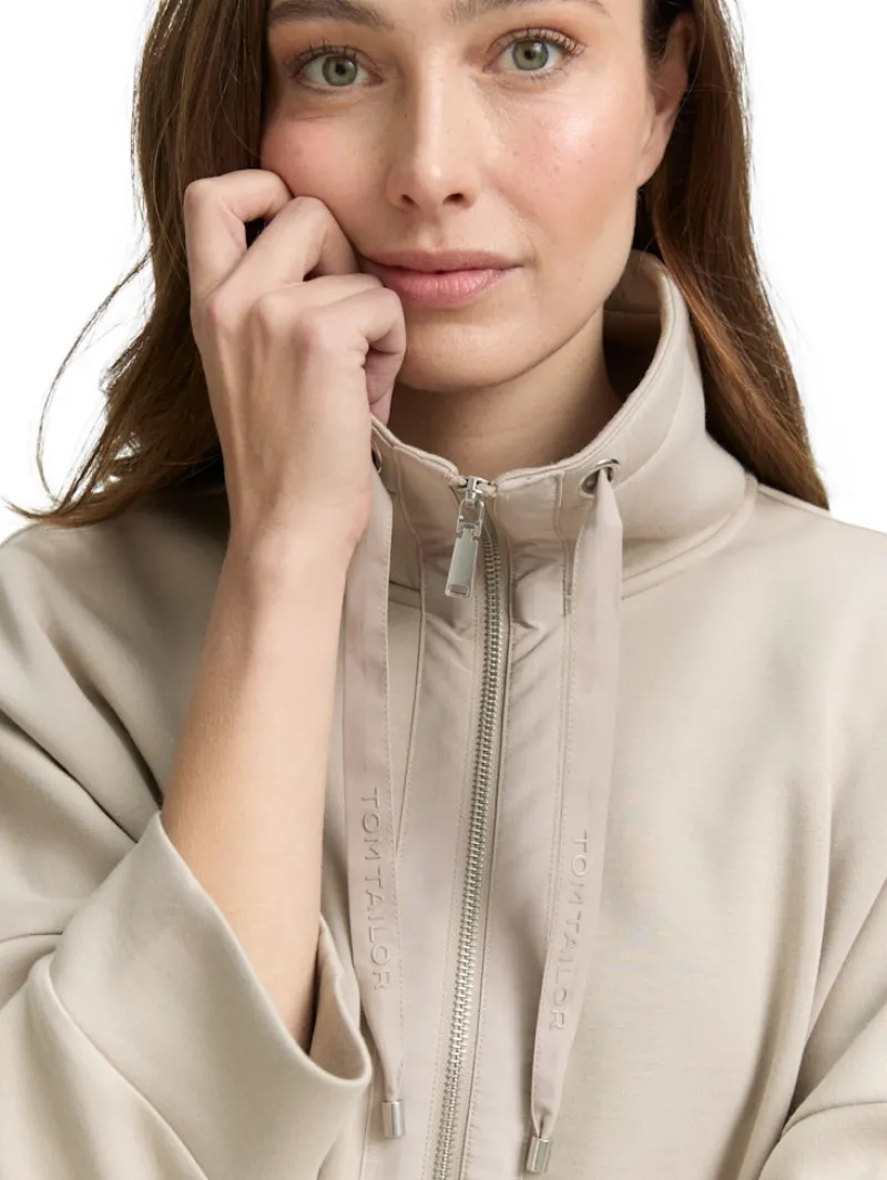 Tom Tailor Pullover & Sweatshirts*Boxy Fit Scuba Sweatjacke soft taupe grey