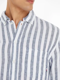 Tommy Hilfiger Hemden*BRETON LINEN STRIPE CF SHIRT optic white - carbon navy