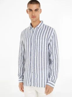 Tommy Hilfiger Hemden*BRETON LINEN STRIPE CF SHIRT optic white - carbon navy