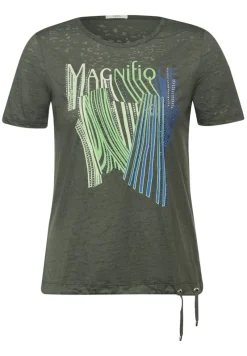 Cecil Shirts*Burn Out T-Shirt mit Print cool khaki