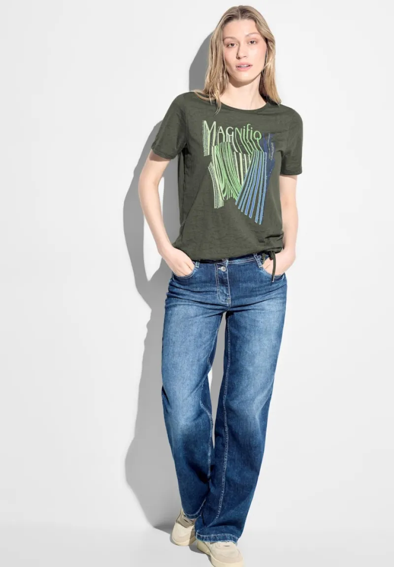 Cecil Shirts*Burn Out T-Shirt mit Print cool khaki