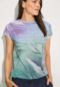 Cecil Shirts*Burn-Out T-Shirt mit Print fir green