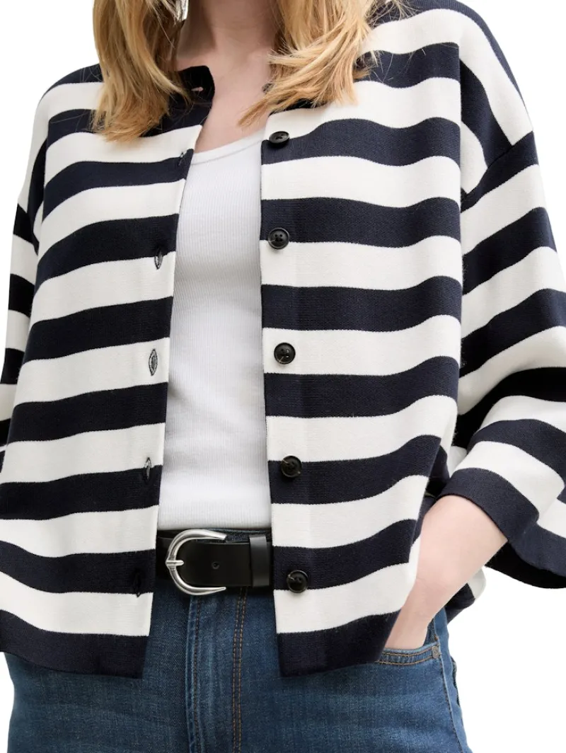 Tom Tailor Pullover & Sweatshirts*Cardigan mit Streifenmuster navy offwhite block stripe