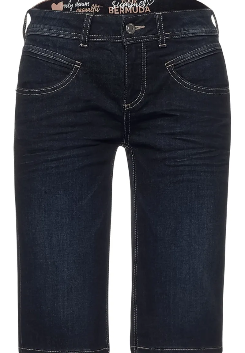 Street One Shorts*Casual Fit Jeans Bermuda dark blue dipped wash