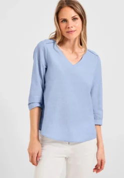 Cecil Blusen*Chambrée V-Neck Bluse blue