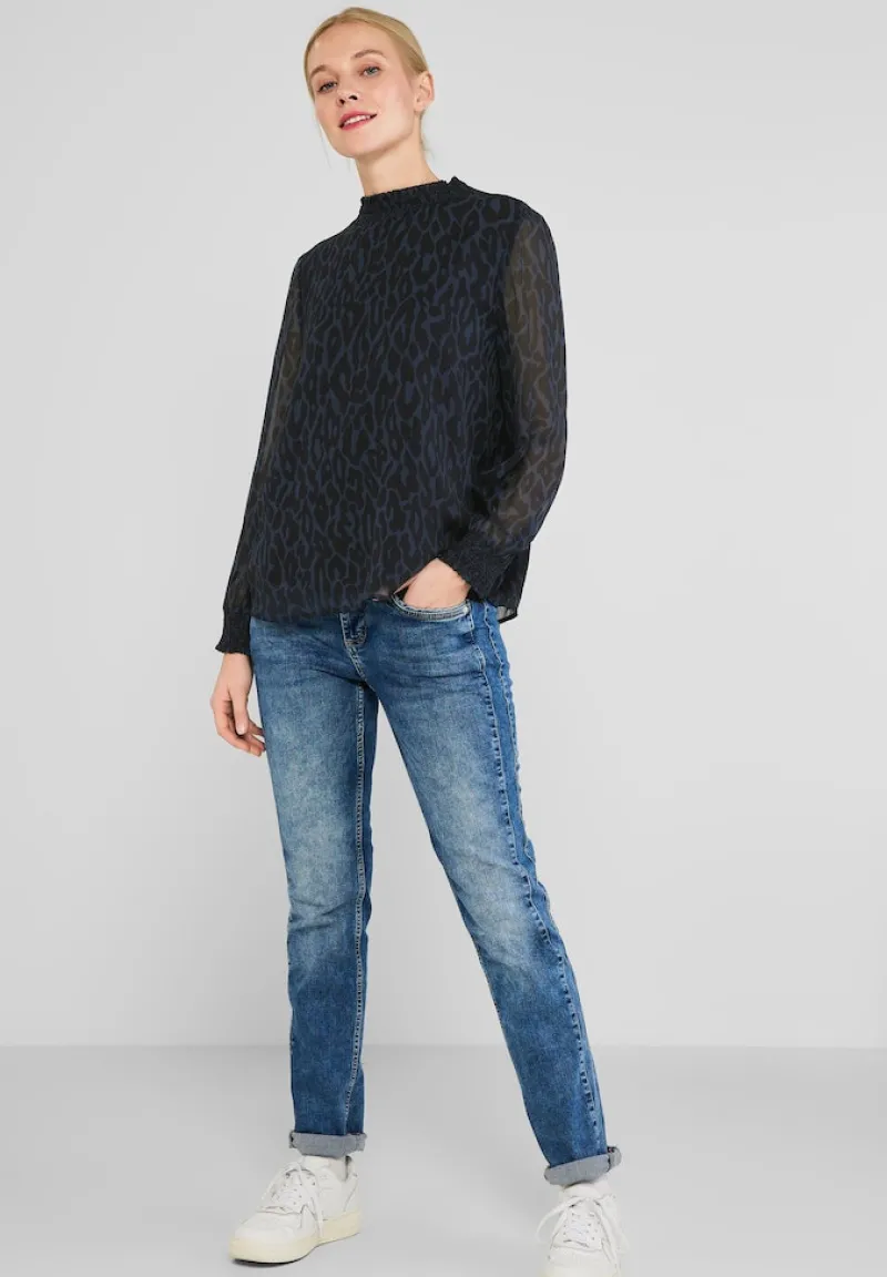 Street One Blusen*Chiffon Bluse mit Smokdetail deep blue