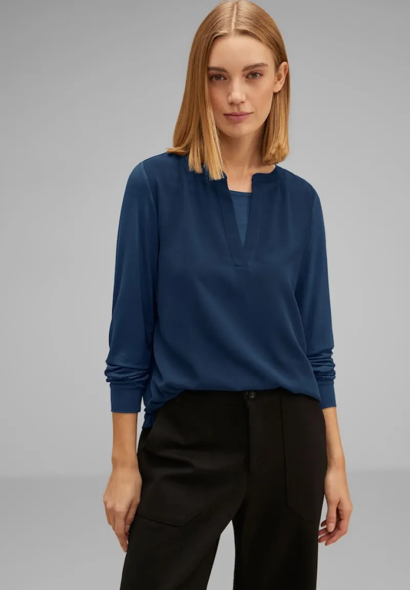 Street One Blusen*Chiffon Langarmshirt atlantic blue