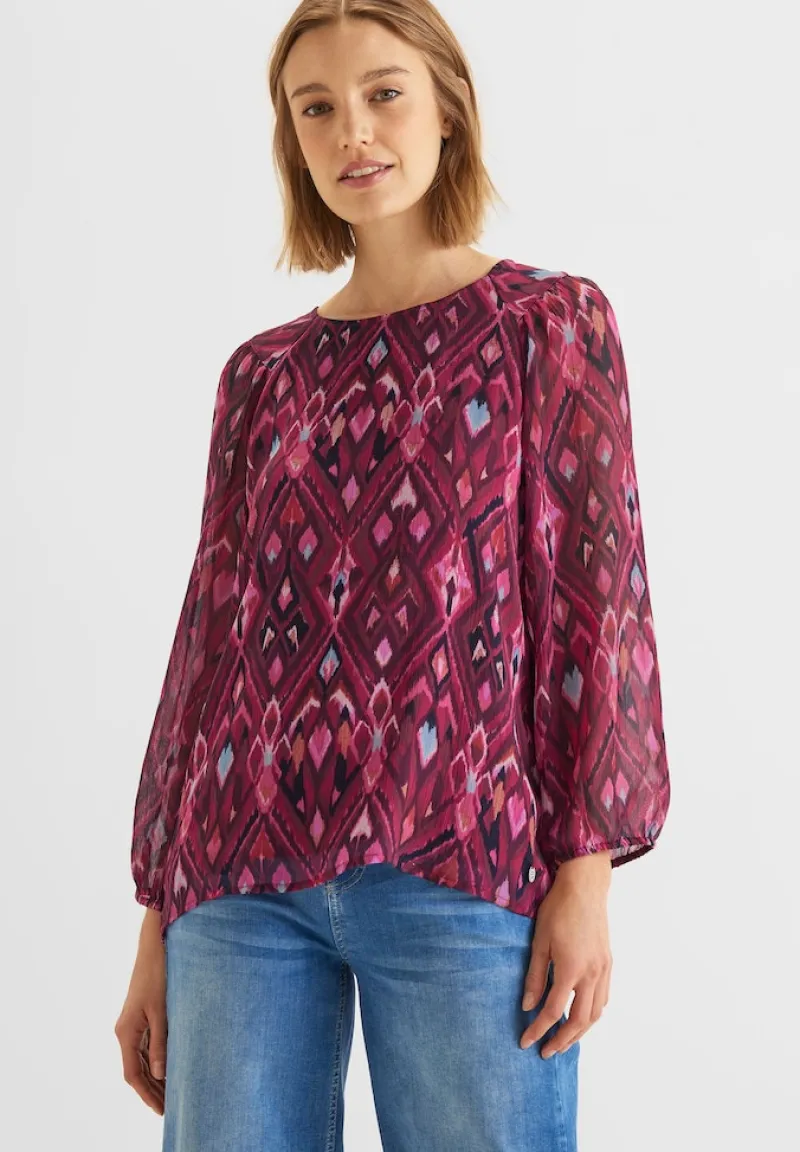 Street One Blusen*Chiffonbluse mit Ikat-Print tamed berry