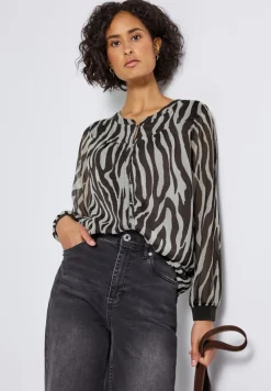 Street One Blusen*Chiffonbluse mit Zebra Print deep roast brown