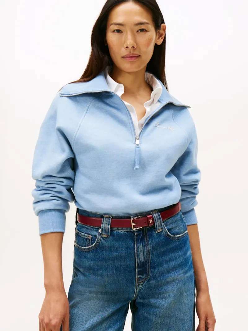 Tommy Hilfiger Pullover & Sweatshirts*CLASSIC SCRIPT FLEECE HALF-ZIP brisk blue heather