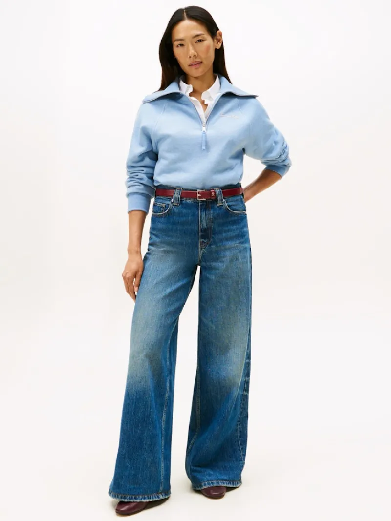 Tommy Hilfiger Pullover & Sweatshirts*CLASSIC SCRIPT FLEECE HALF-ZIP brisk blue heather